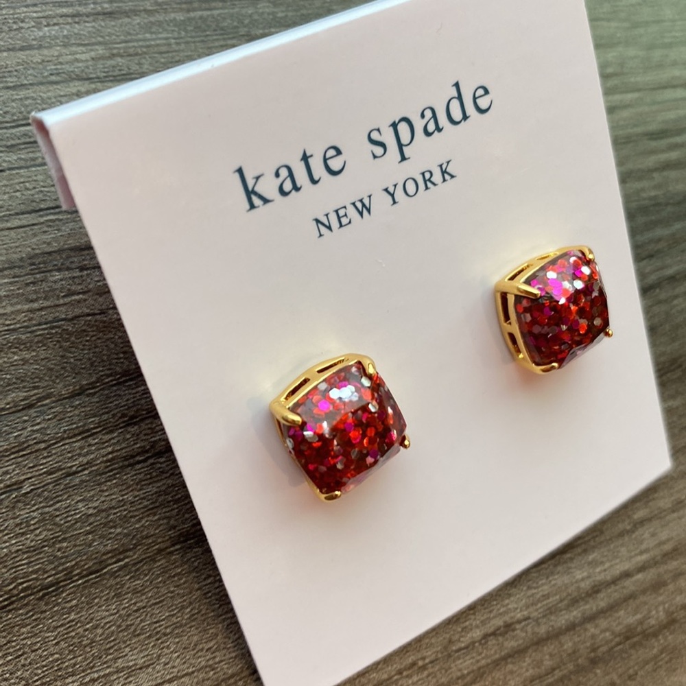Kate Spade Small Glitter pink/red studs - Picture 4 of 7